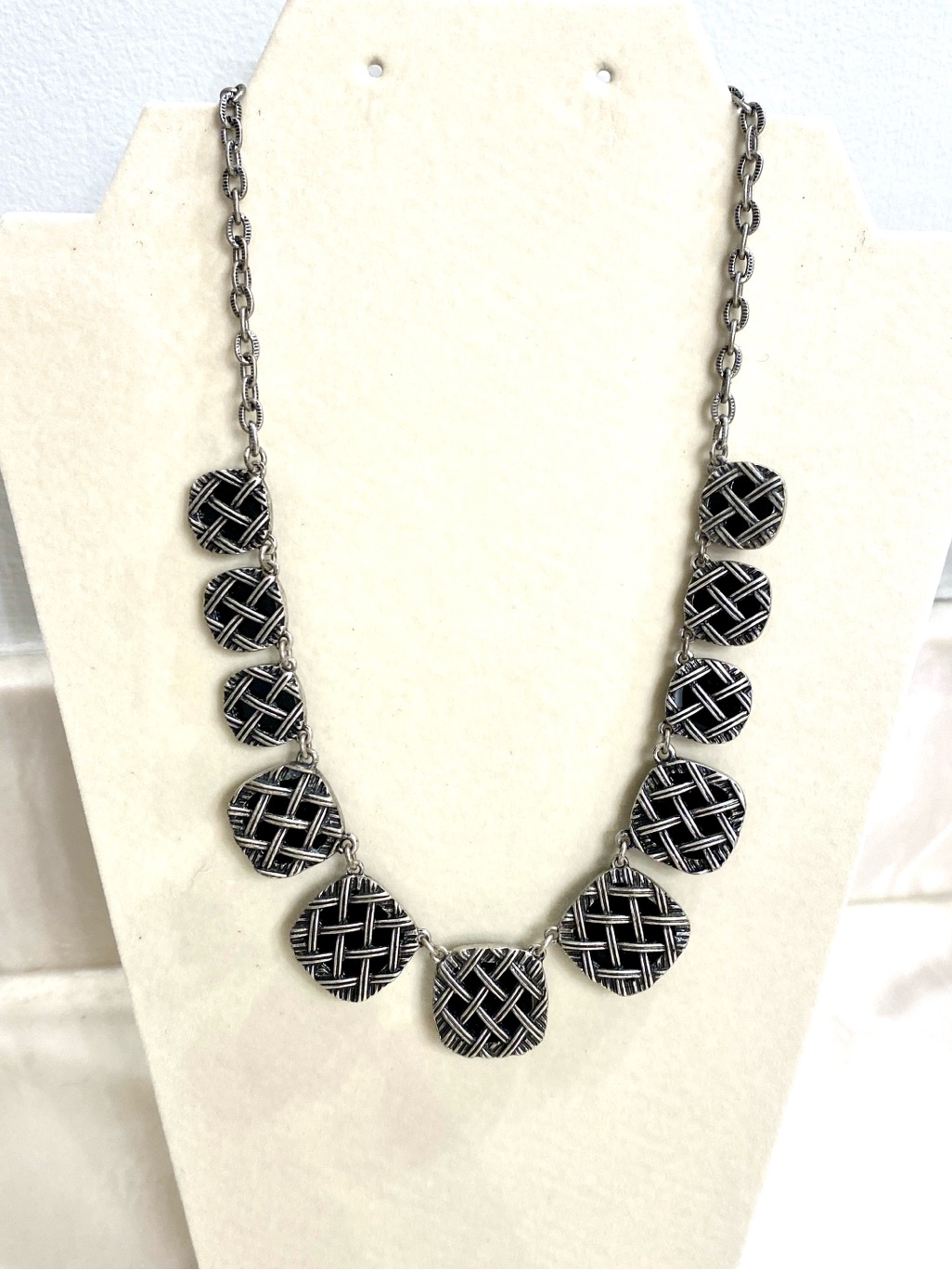 Vintage Reversible SilverTone Woven Panel Necklace